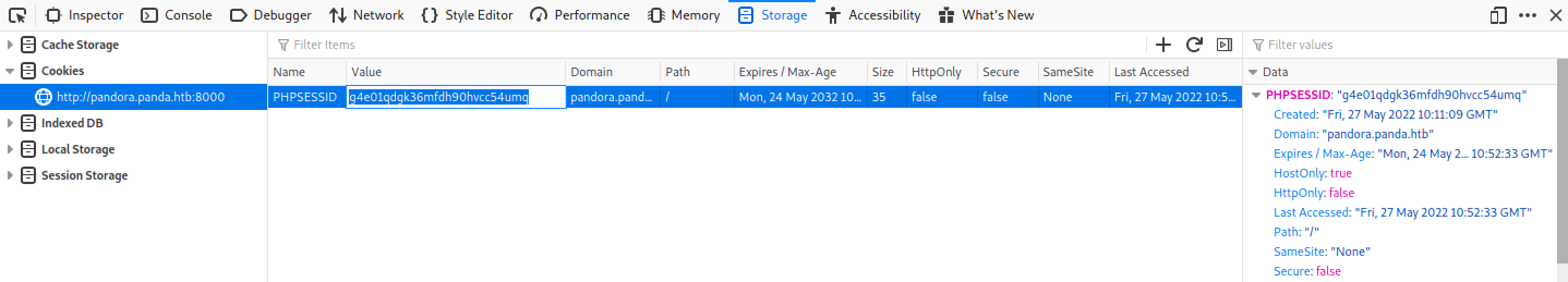 Pasting the valid session ID in the browser.