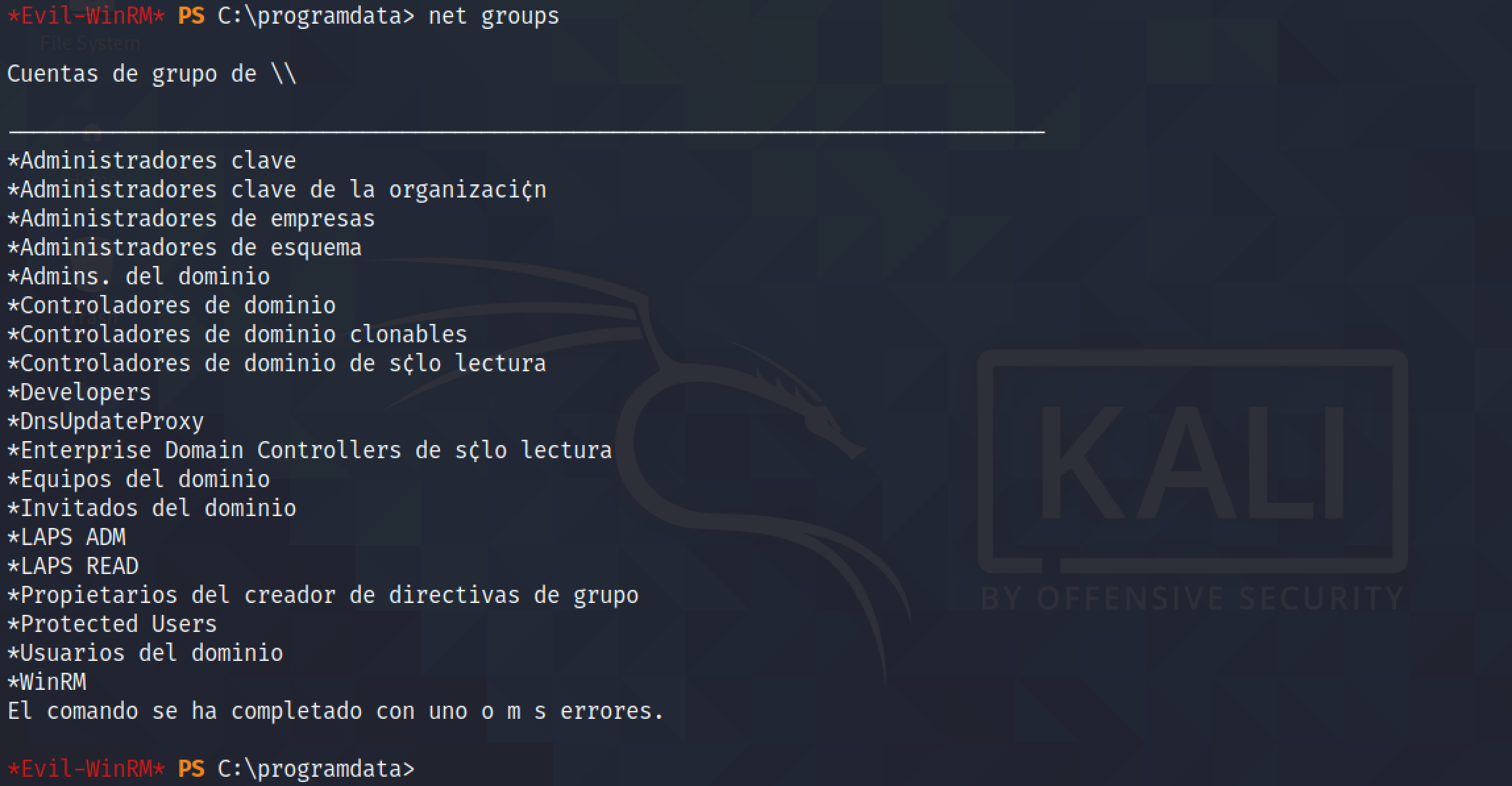 Running net groups to find all available groups.