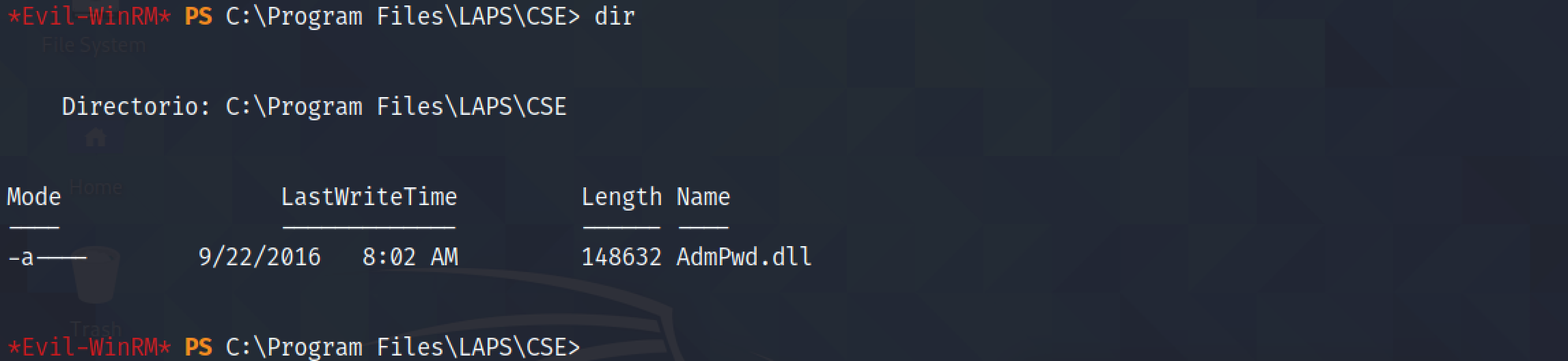 Presence of admpwd.dll on the target.