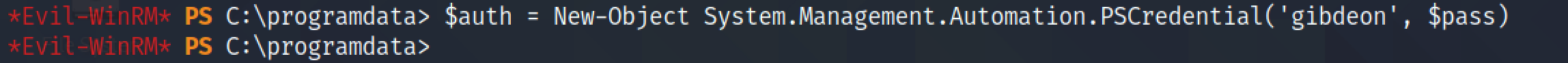 Creating an authentication object with gibdeon user.