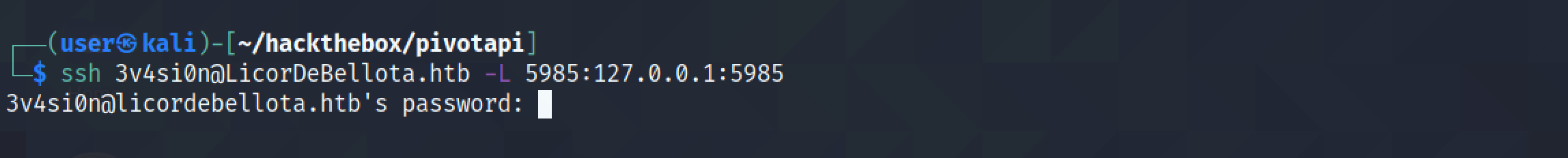 Enabling port forwarding on port 5985 using SSH.