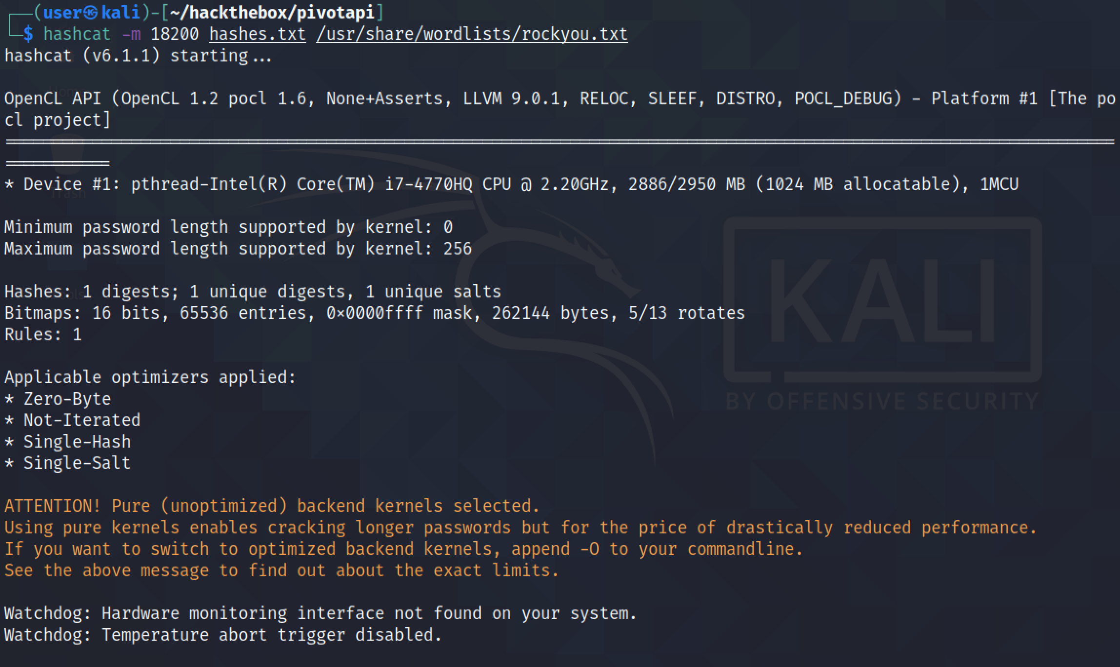 Cracking the TGT using hashcat.