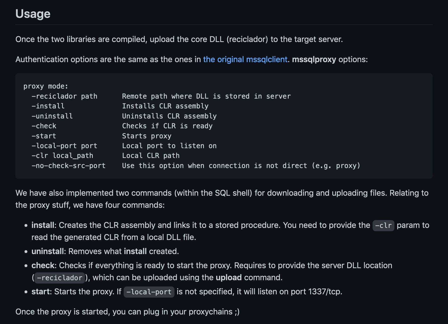 Description and usage of mssqlproxy.