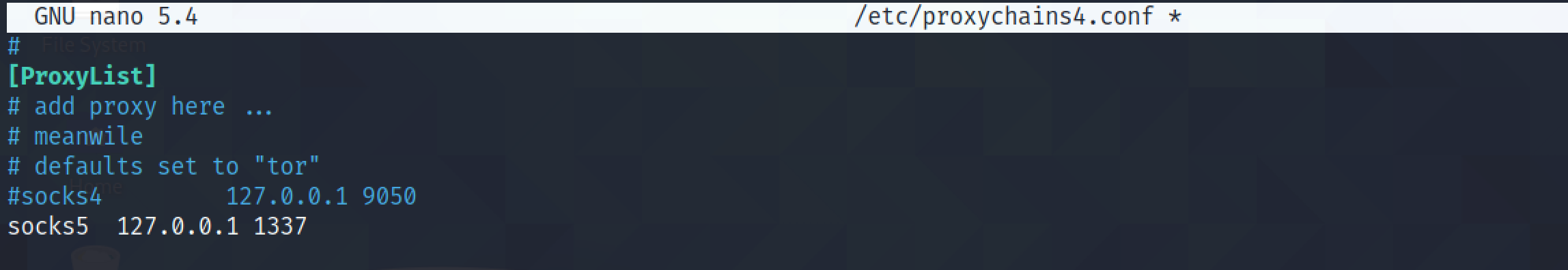 Enabling proxychains using /etc/proxychains4.conf.