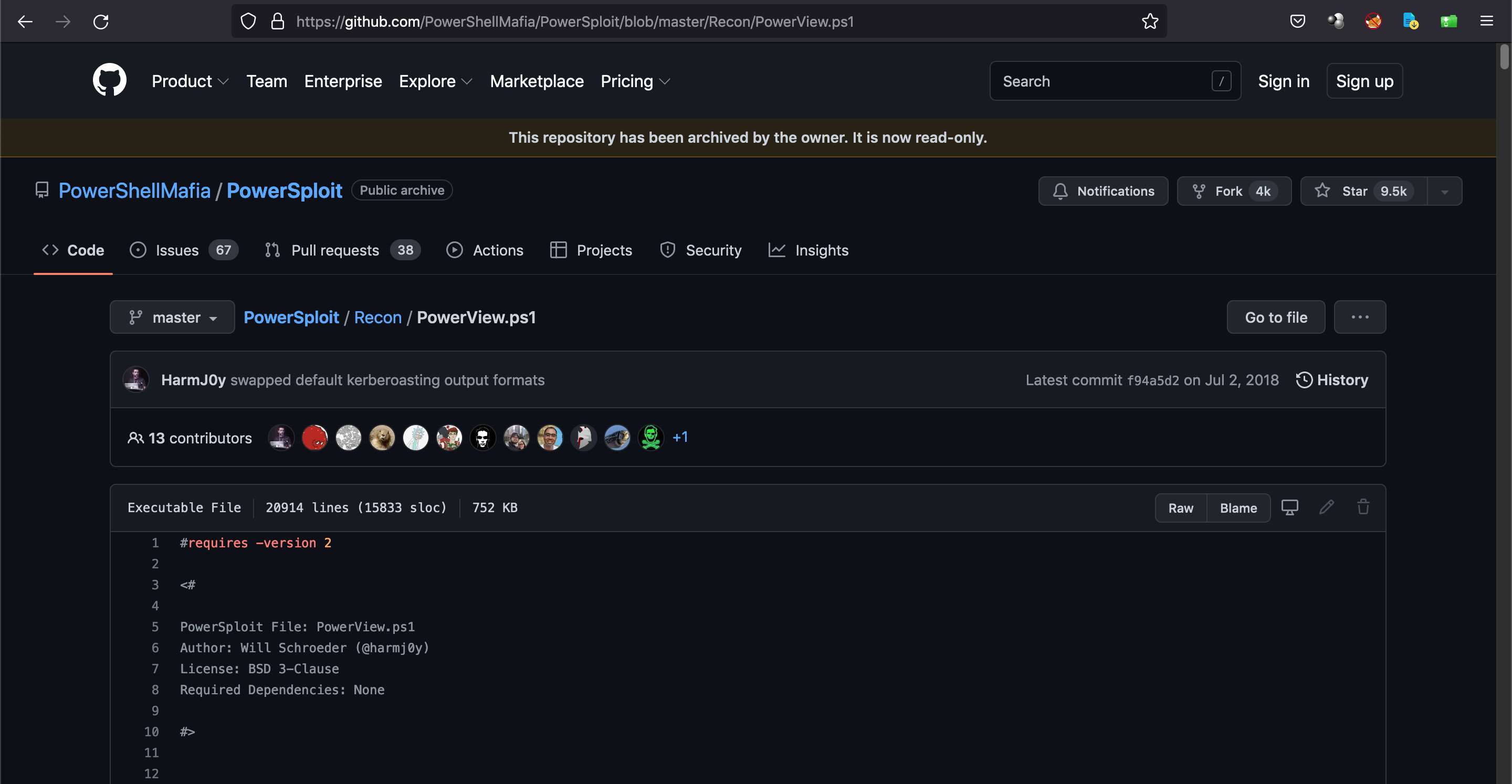 Downloading PowerView.ps1 script from GitHub.
