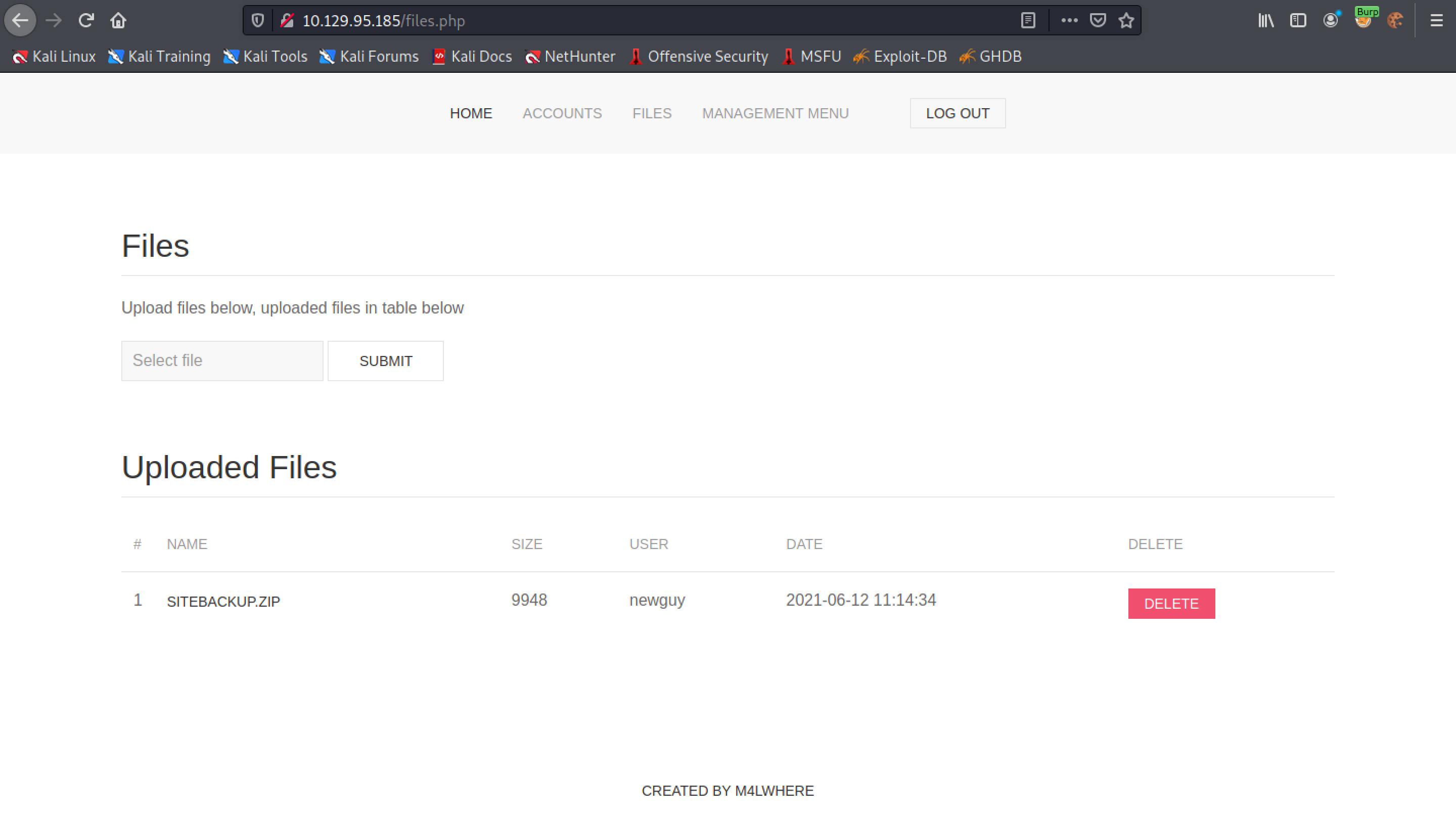 File upload page.