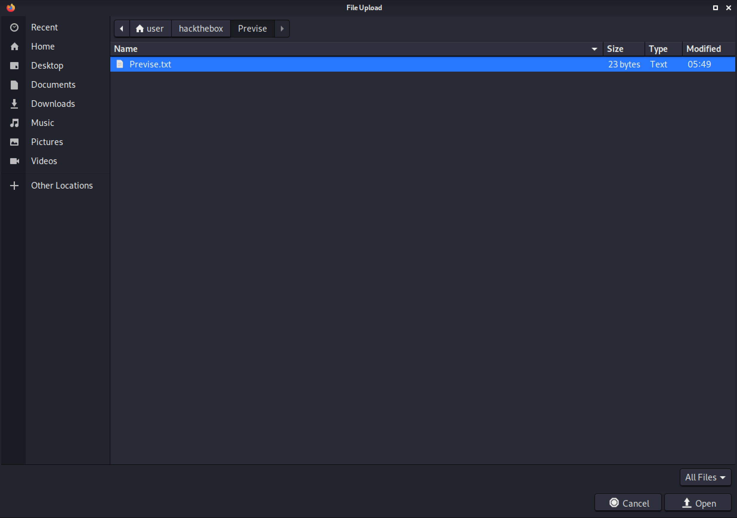 Selecting the sample text file.