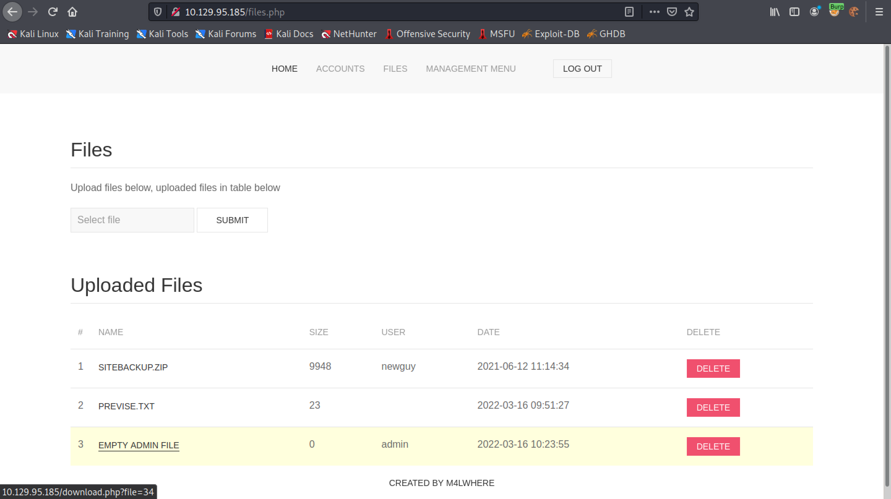 SQL injection added the filename to the list.