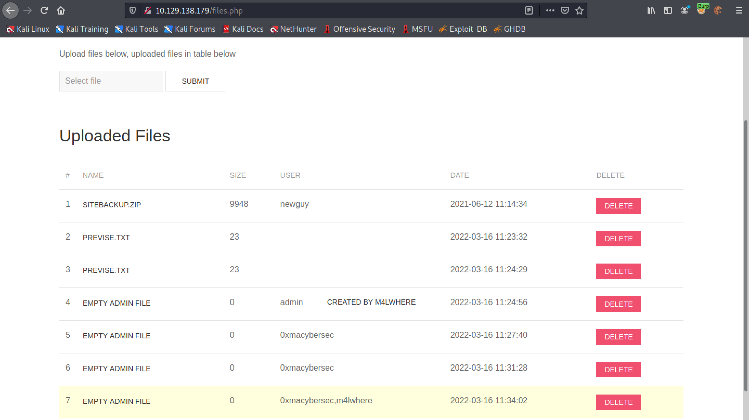 SQL injection displayed in the list.