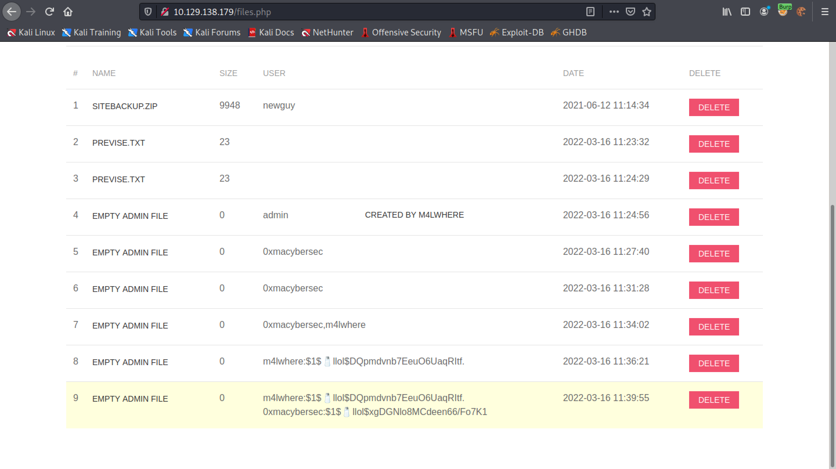 Usernames and passwords displayed in the list.