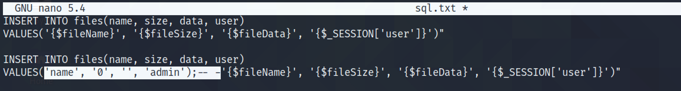 SQL injection that we try to perform.