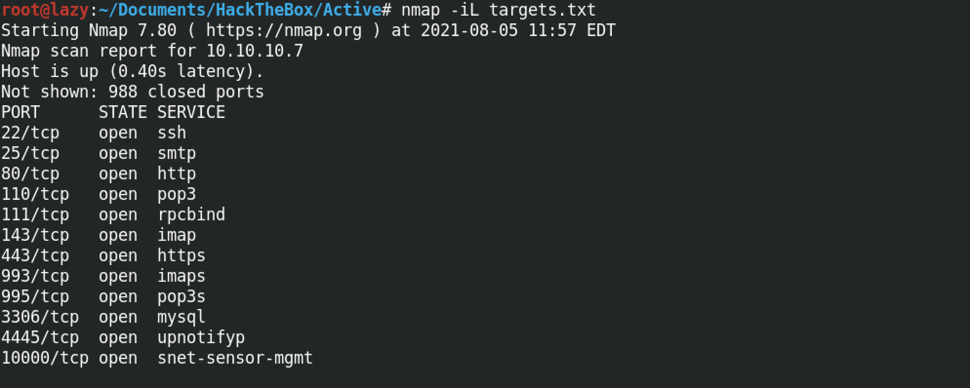 Nmap scan results.