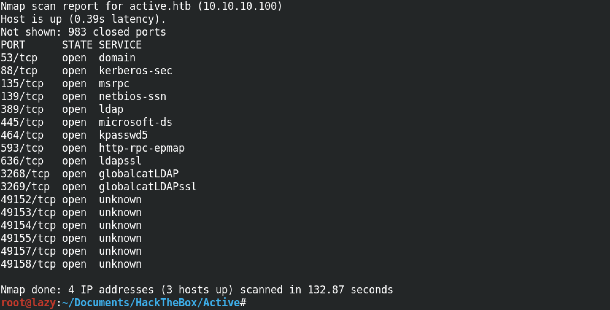 Nmap scan results.