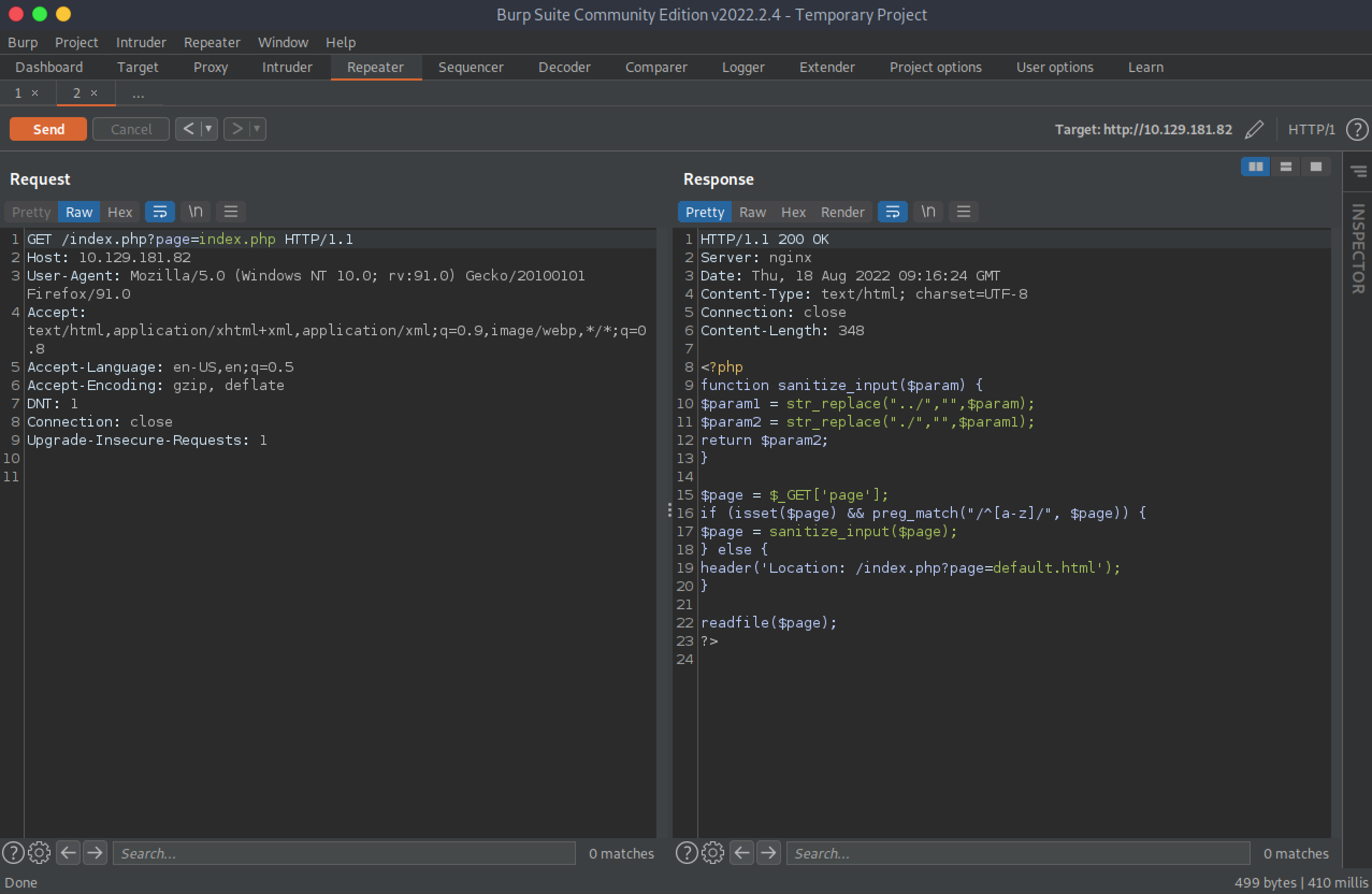 PHP code used to filter filenames passed to the URL.