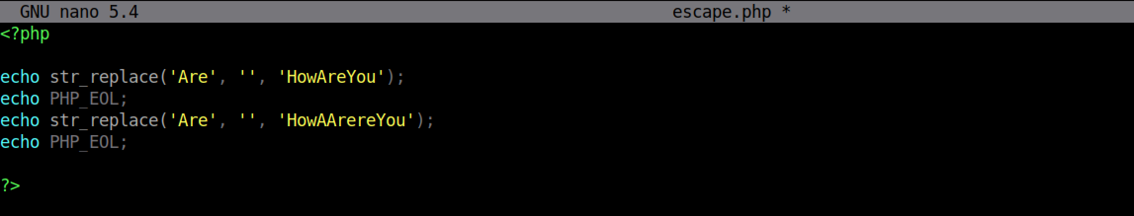 PHP code to demonstrate the input filtering.
