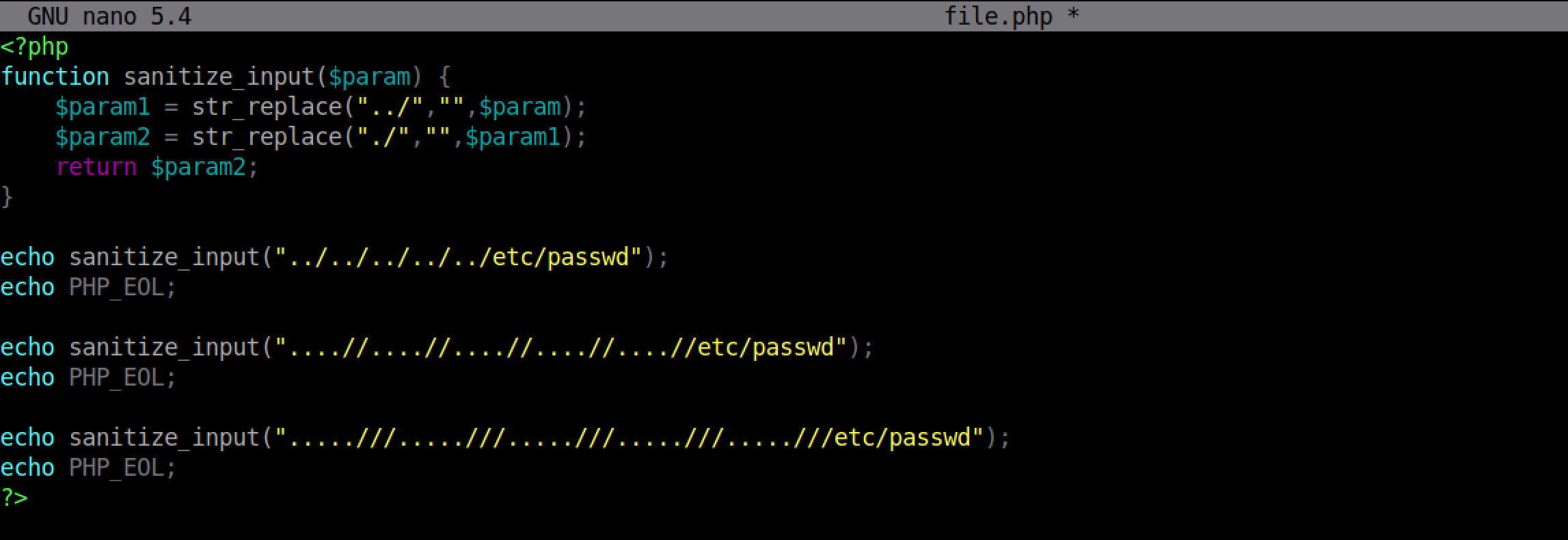 Bypassing the PHP code to perform directory traversal attack.