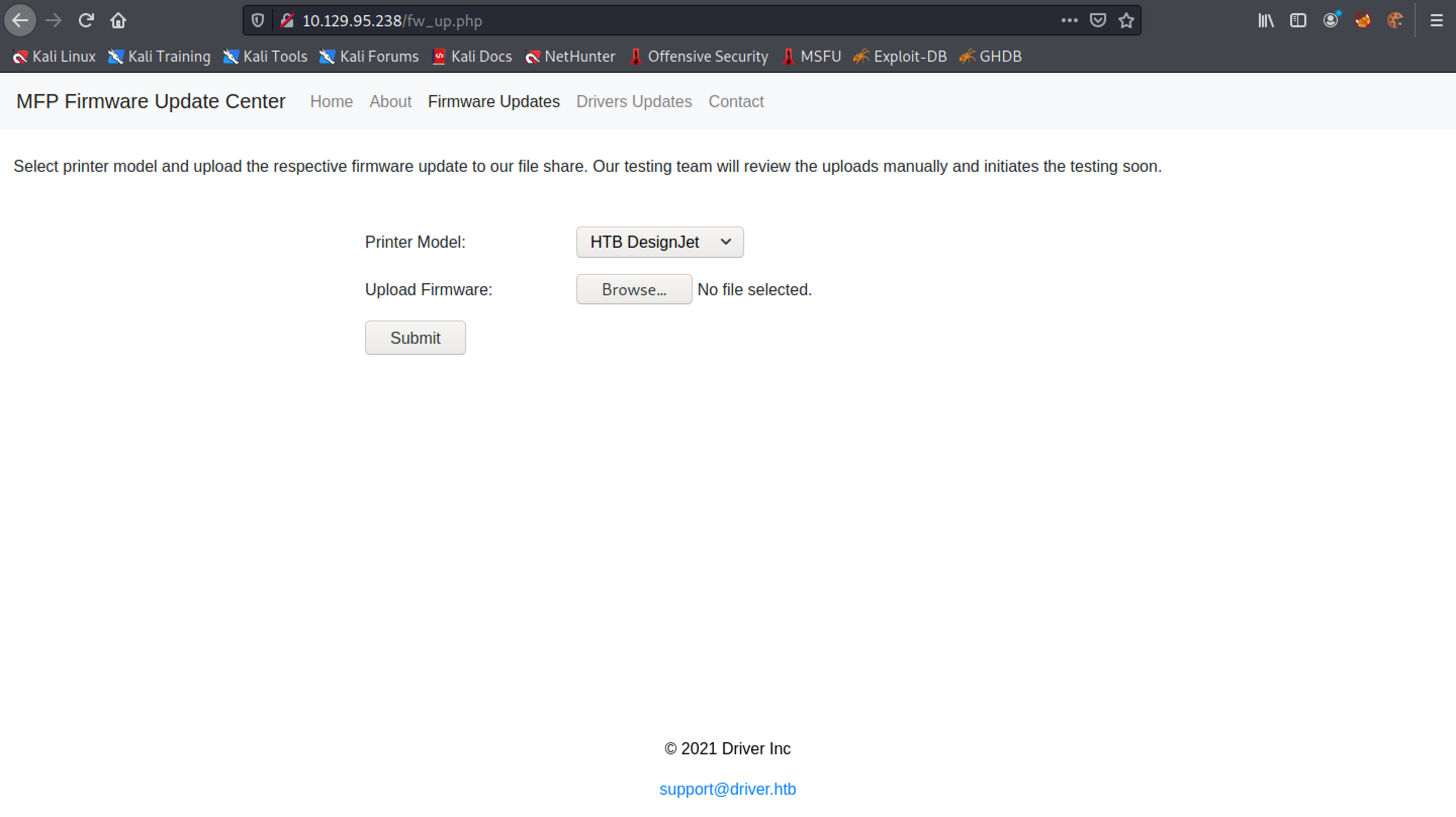 Firmware upload page.