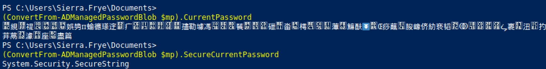 Viewing the CurrentPassword and SecureCurrentPassword fields.