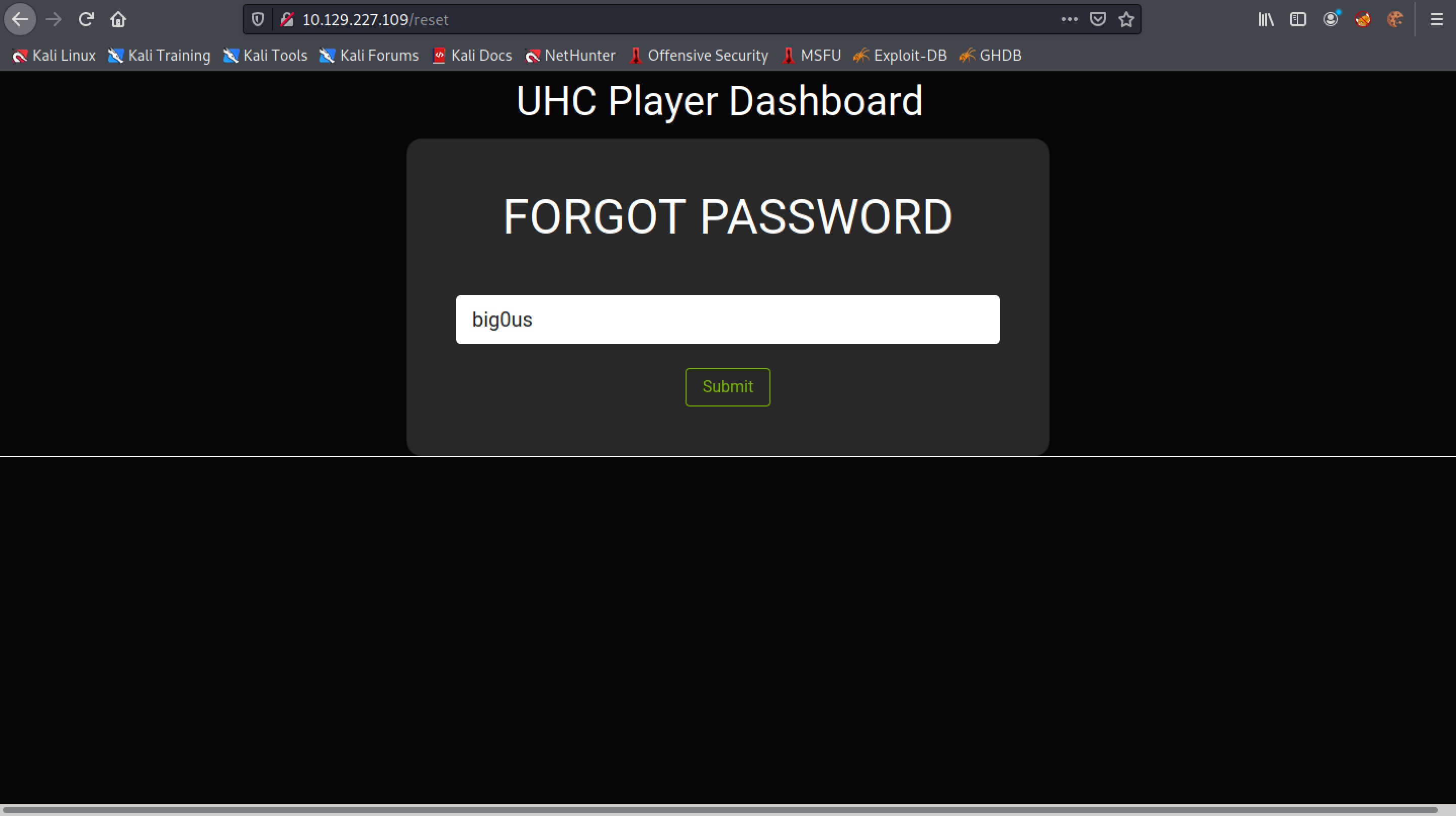 Entering a valid username.