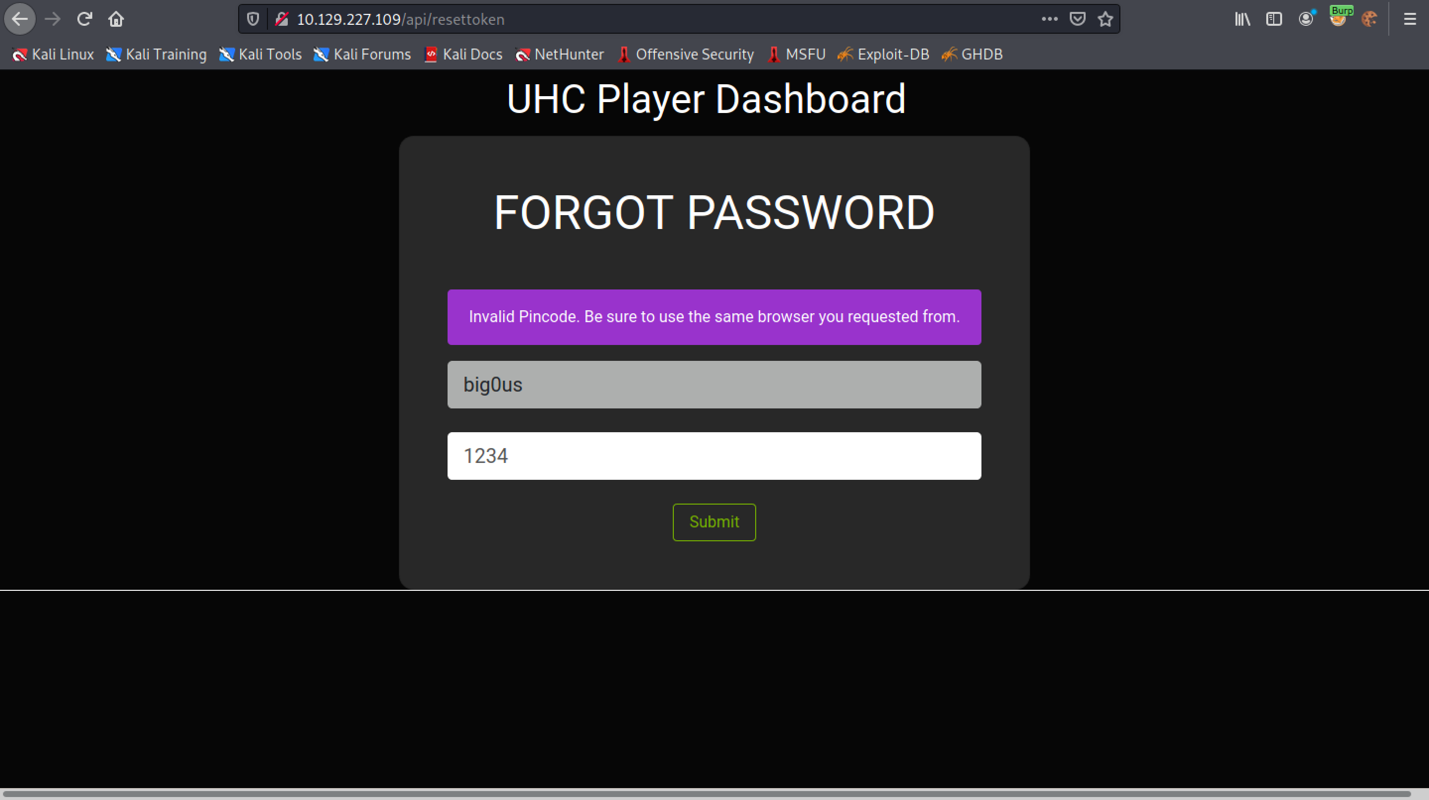 Invalid pincode response.