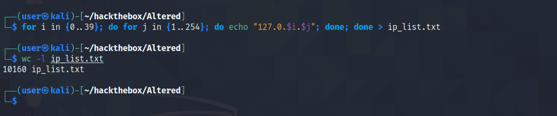 Generating a list of 10000 random IP addresses.
