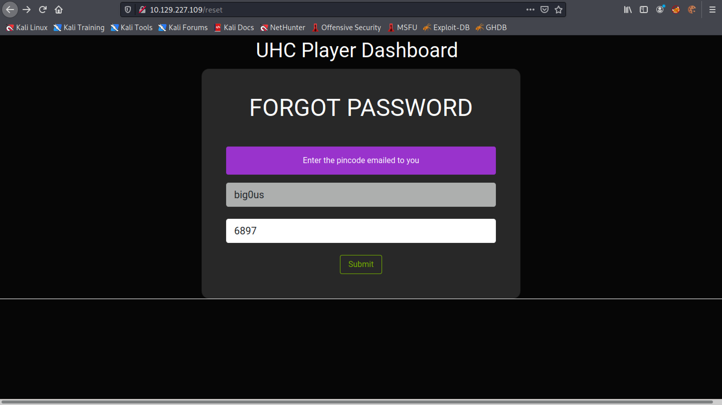 Entering the username and PIN code.