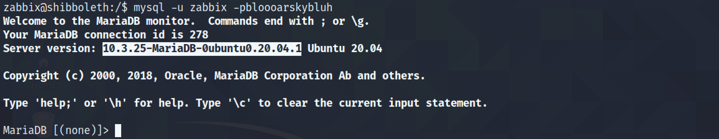 Logging into MariaDB or MySQL.