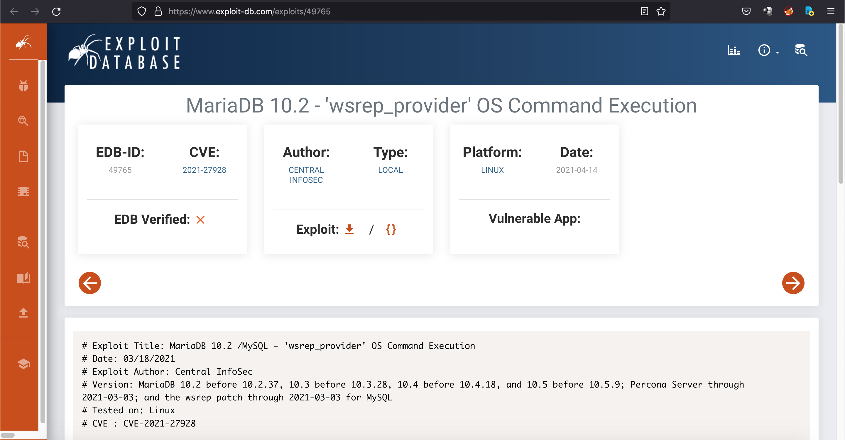 Exploit-DB page for the exploit.