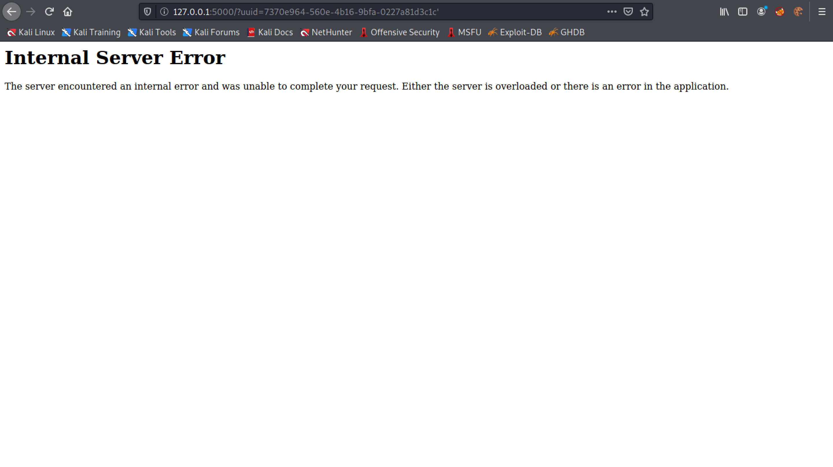 Internal Server Error message.