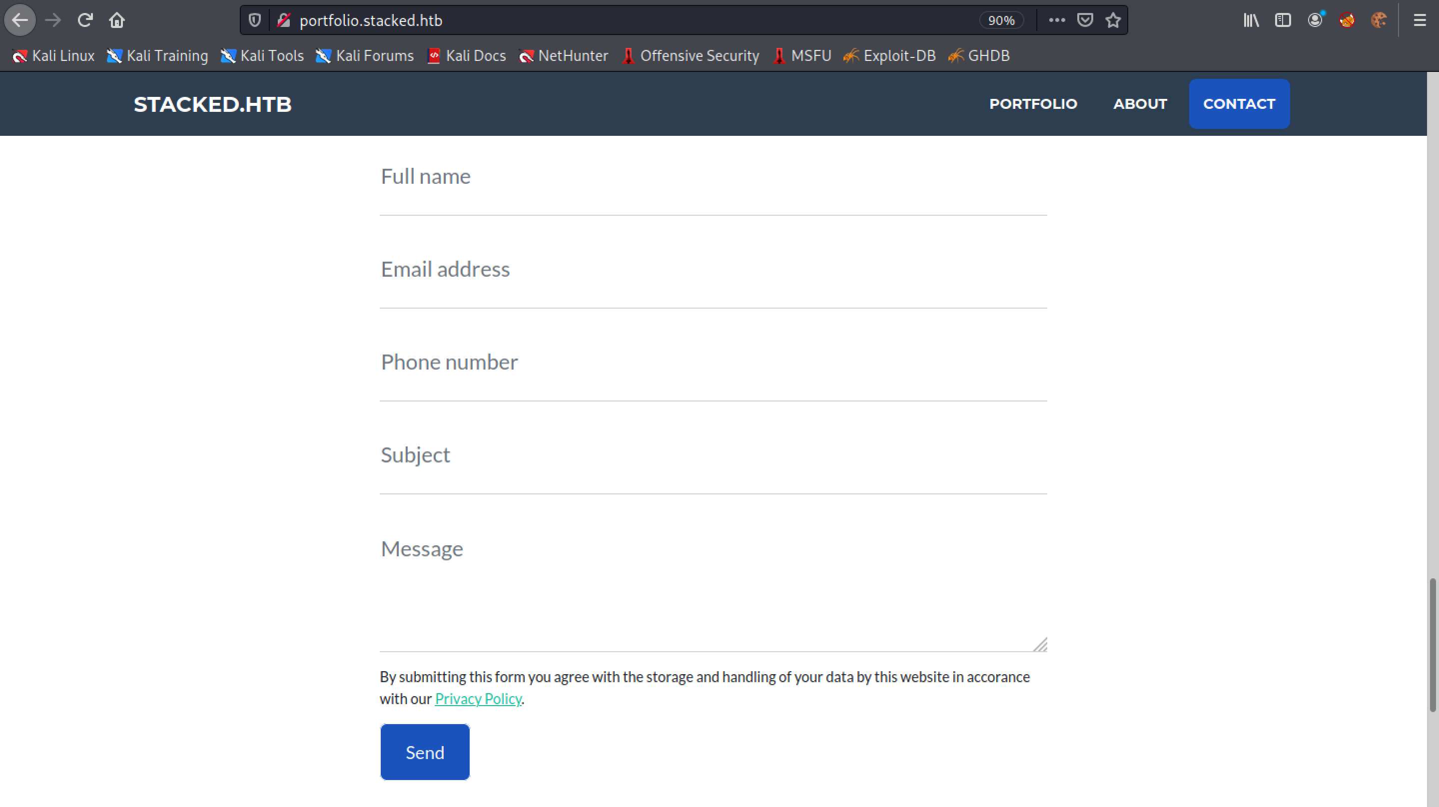 Contact Us form at the bottom of the page.