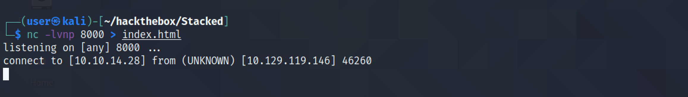 HTML content of the endpoint is received on netcat listener.
