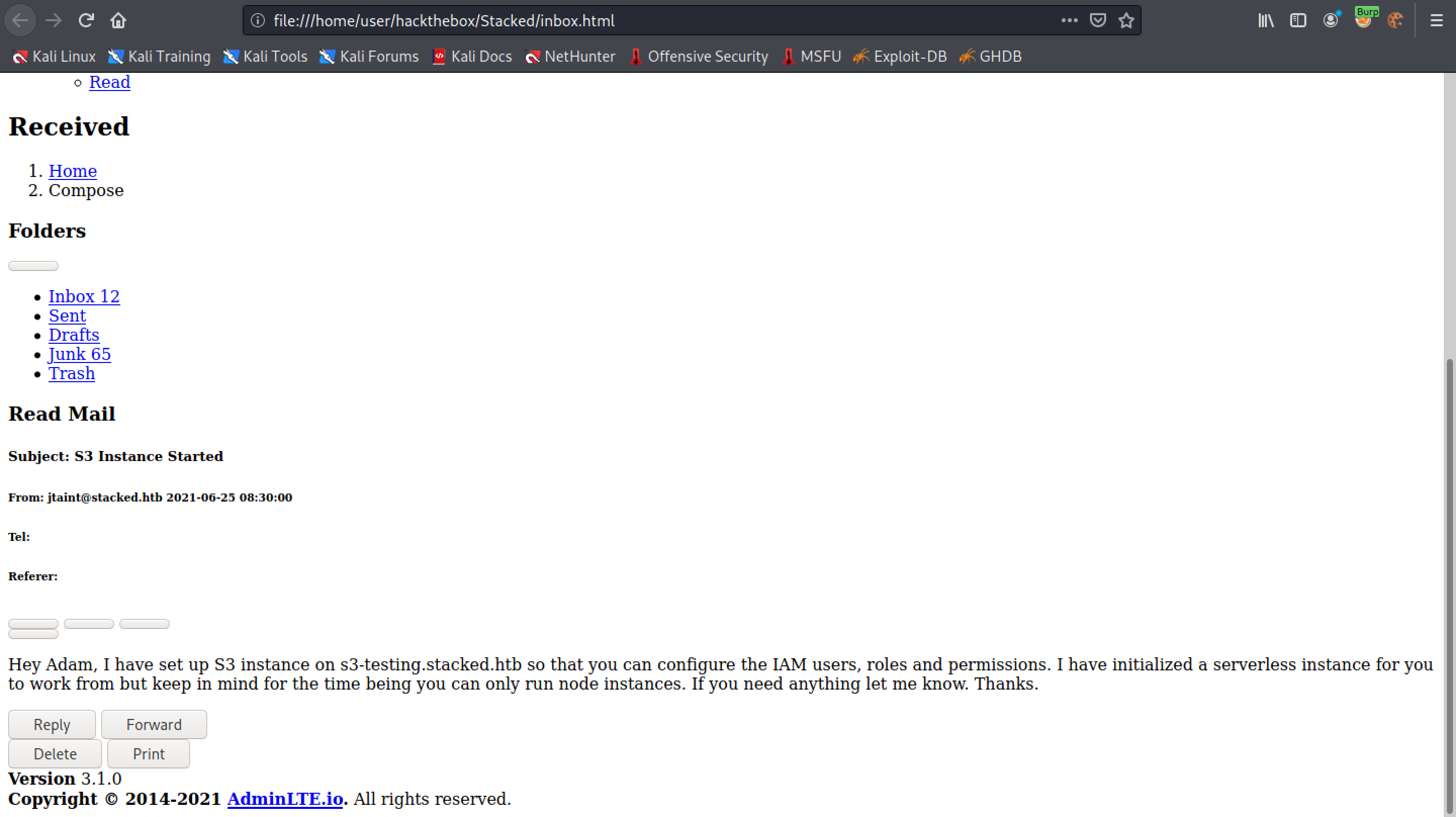 Email contents in Firefox.