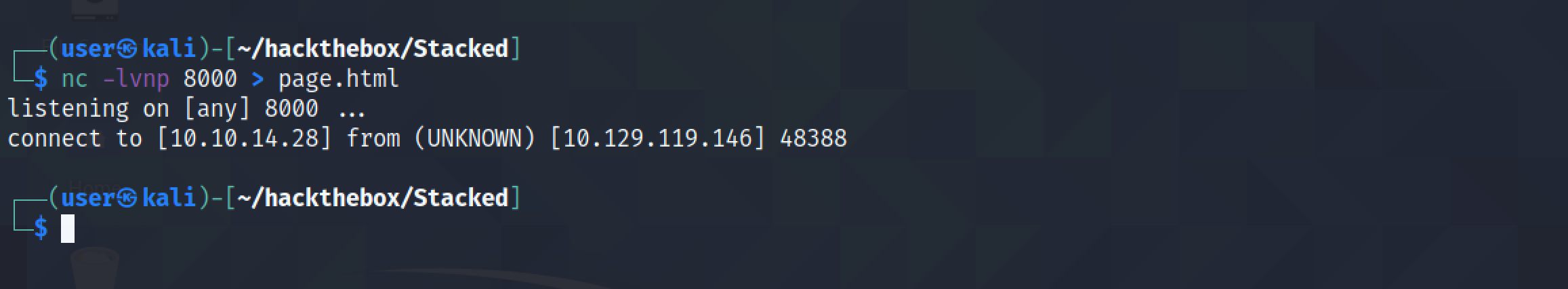 Netcat receiving the POST request.